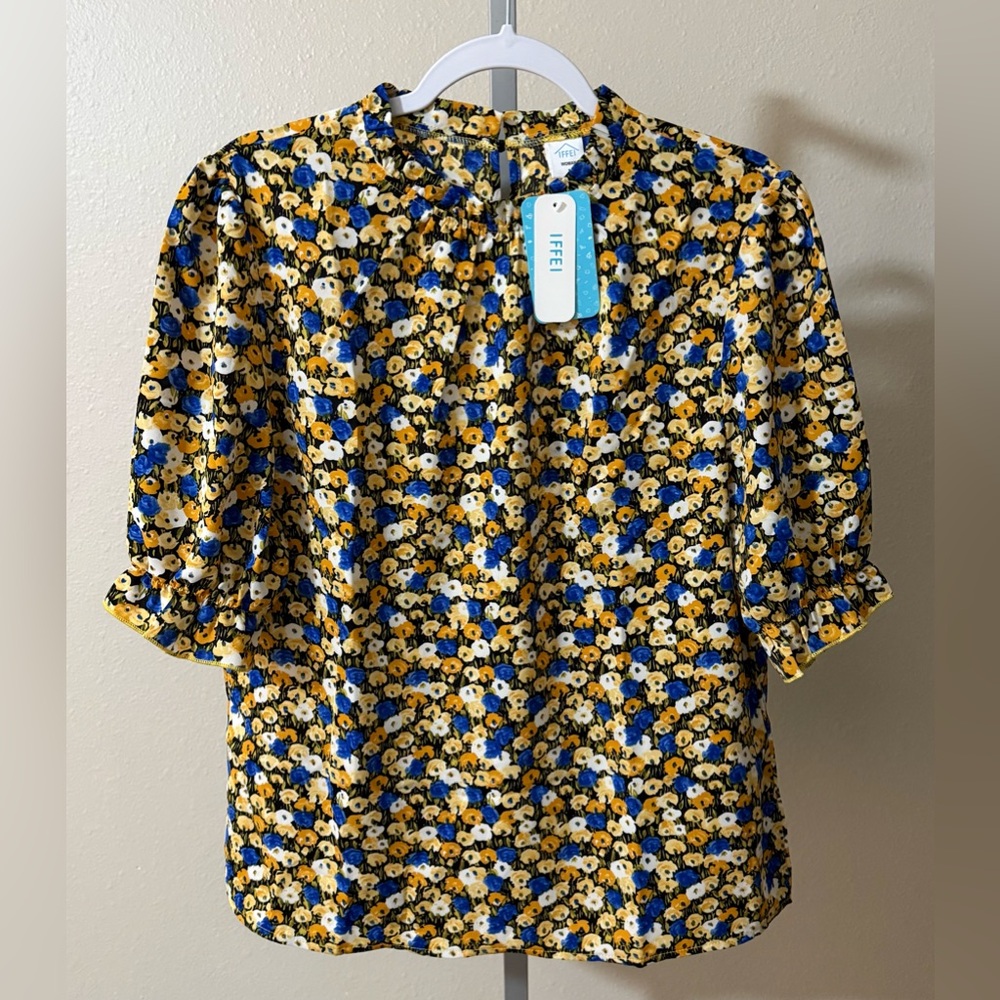 IFFEI Floral Print Short Sleeve Women's Top, Size L